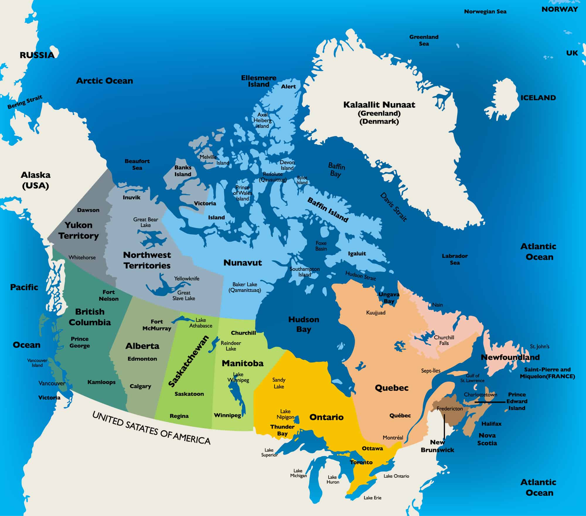 Canada On World Political Map Canada Political Map - Colored Map With Regions Canada On World Political Map Canada Political Map - Colored Map With Regions