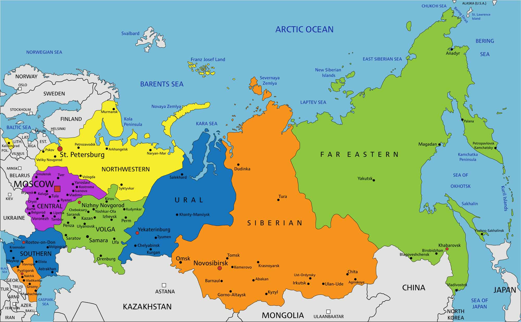 Russia Political Map With Capital Moscow National Borders Important ...