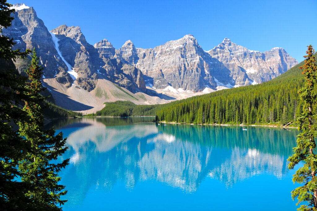 Pristine waters of Lake Moraine in Alberta