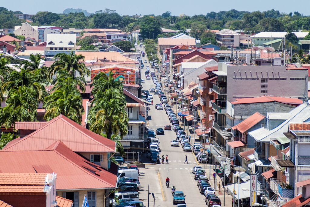 Bustling streets of Cayenne - the capital of French Guiana