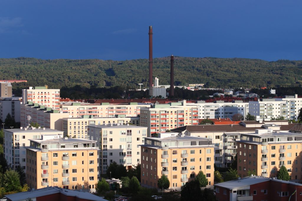 Jonkoping town skyline with modern residential architecture in Sweden. Jonkoping, Sweden.