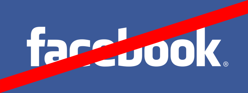 An image featuring the Facebook logo with a red diagonal line across it, indicating prohibition or restriction associated with the Facebook brand.