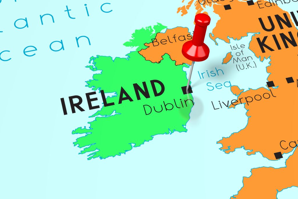 Ireland, Dublin - capital city, pinned on political map