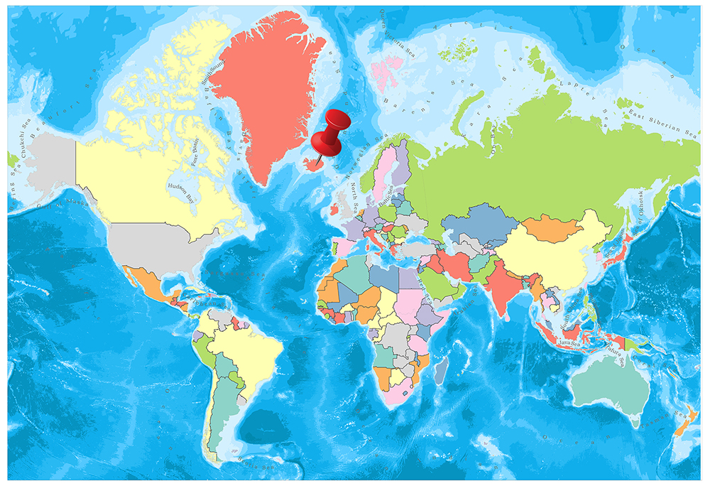 A colorful political map of the world with countries marked in different colors.