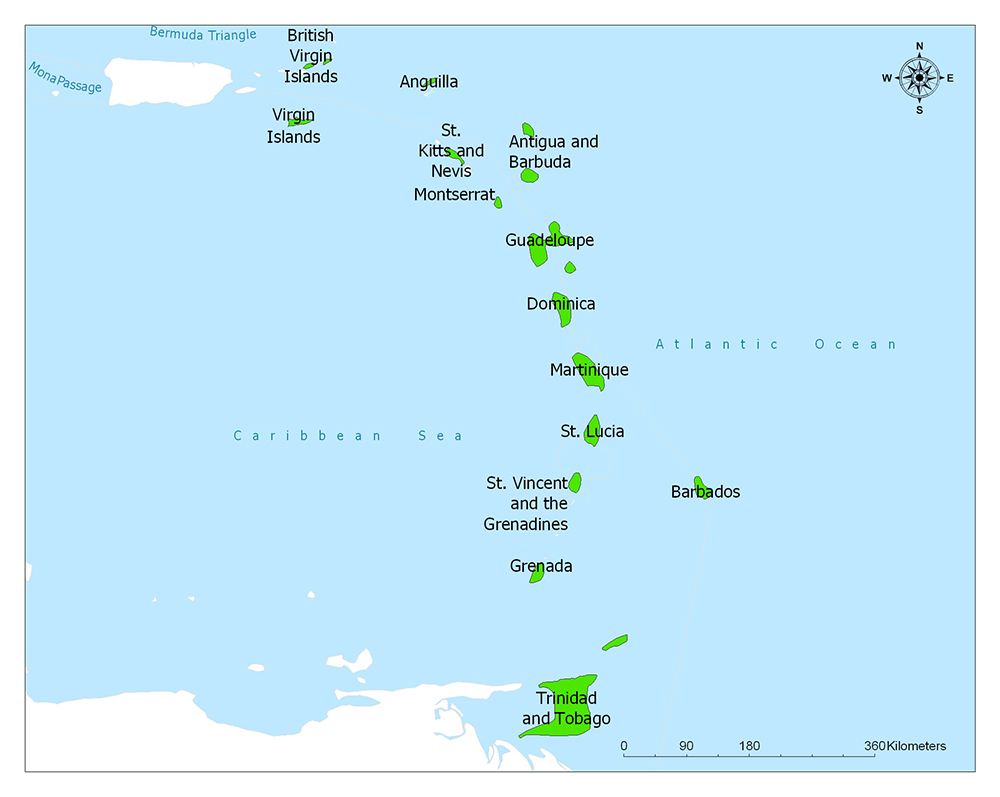 A map labels Caribbean islands including the British Virgin Islands, Anguilla, St. Kitts and Nevis, and others.