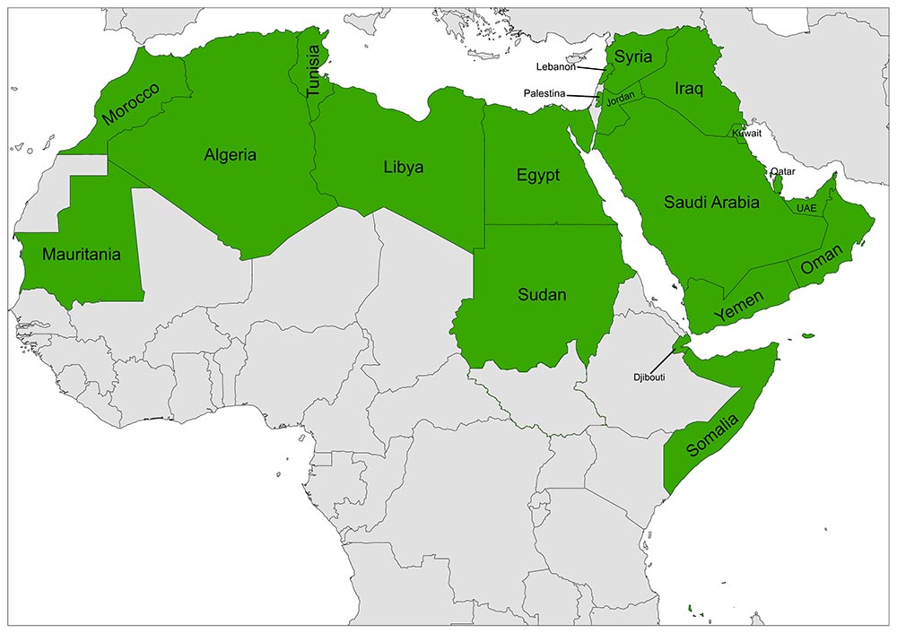 The map shows North African countries like Algeria, Libya, Egypt, Sudan, and Mauritania highlighted in green.