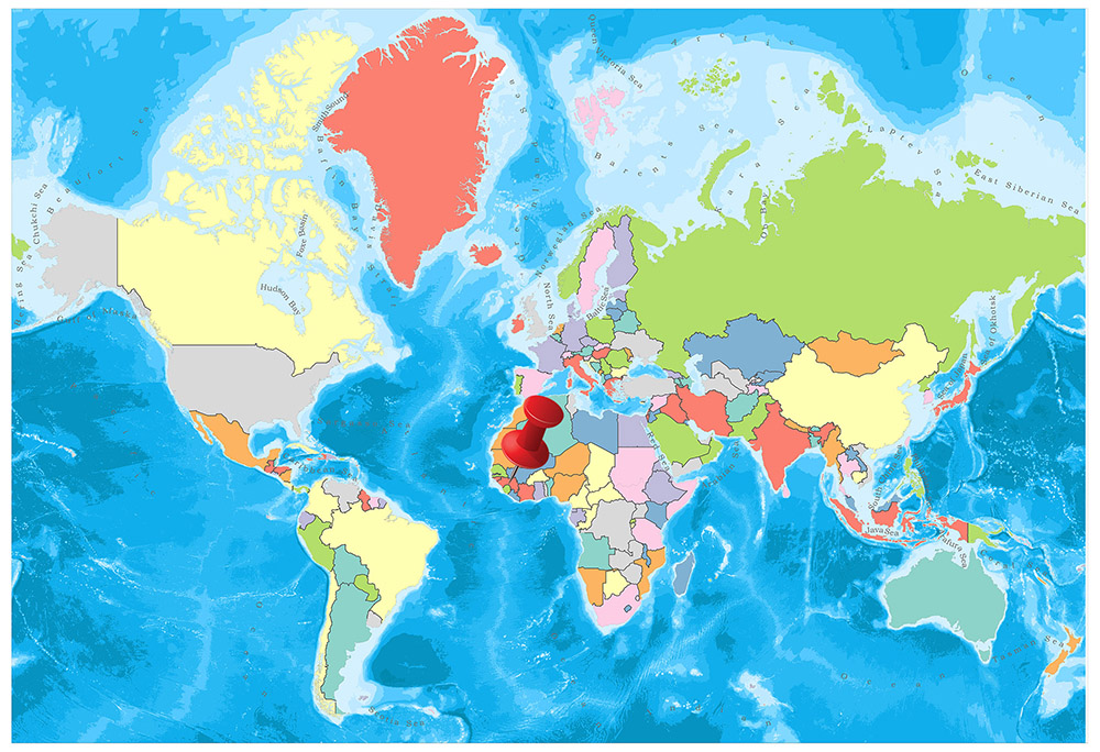 A colorful political map of the world showing different countries in various colors against a blue ocean background.