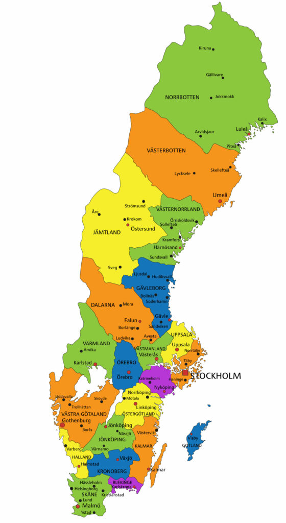 Colorful Sweden political map Colorful Sweden political map