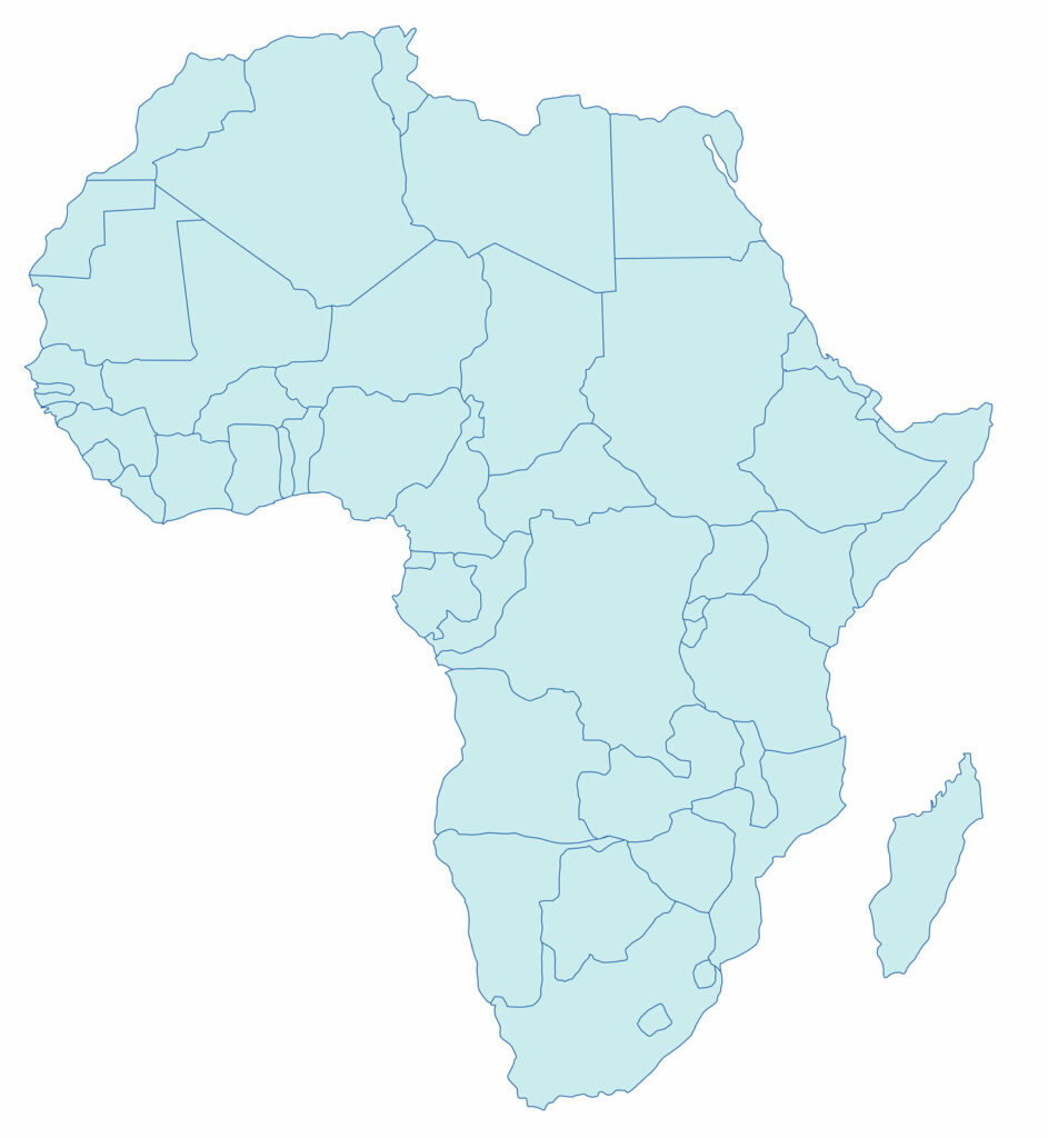 A simplified map of Africa in light blue color with country borders marked but no country names or other details.