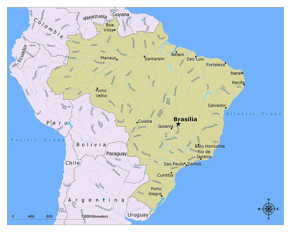 Brazil Locator Map - Country And Capital City Brasilia. Map Of