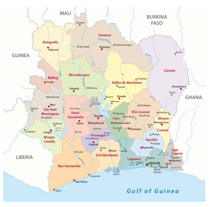 Ivory Coast Regions Map 2 Ivory Coast Regions Map 2
