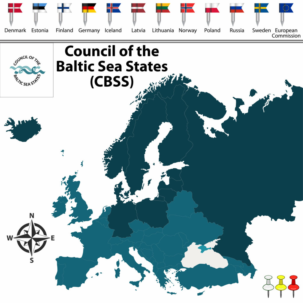 A map of the Baltic Sea region highlights CBSS member countries, with respective flags and the CBSS logo displayed.