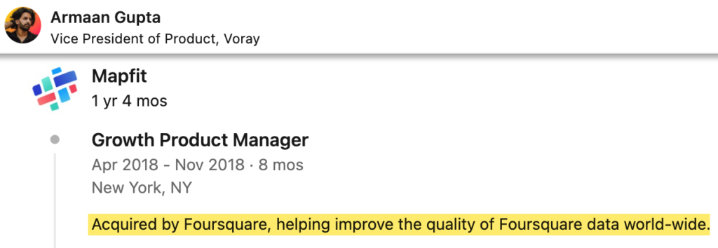 Armaan Gupta, VP of Product at Vontu, previously worked as a Growth Product Manager at Mapfit, which was acquired by Foursquare.