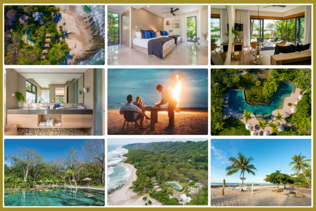 A collage displays Hotel Nantipa's aerial views, modern interiors, beach dining, and surrounding nature scenes.