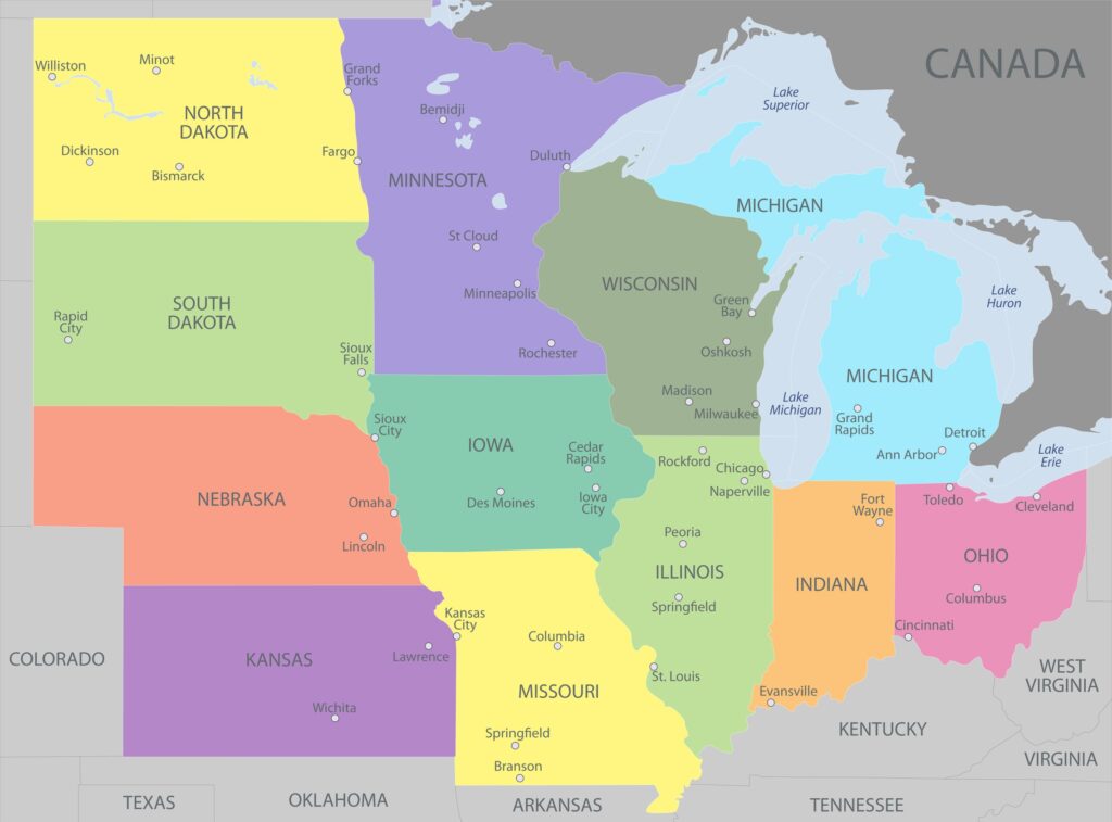 Midwest United States Map 