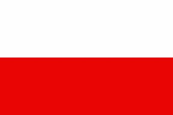The Polish flag appears, which is two horizontal bands, white on top of red.