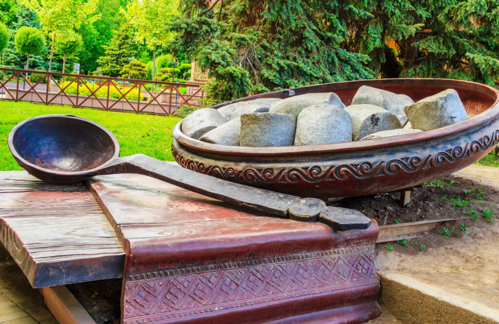 Monument of Poltava dumplings, a Ukrainian traditional national dish.