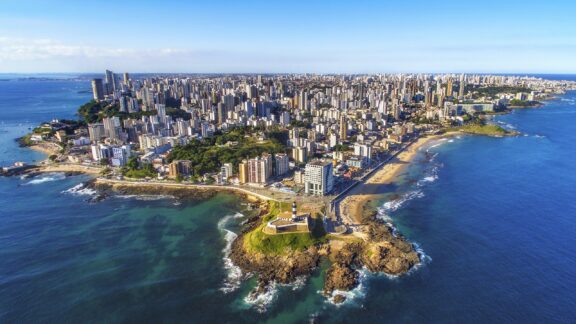 Aerial view of Salvador da Bahia cityscape, Bahia, Brazil.