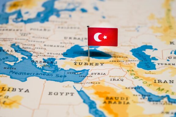 Turkish Flag Pin on Map Indicating Turkey's Location Turkey on the World Map