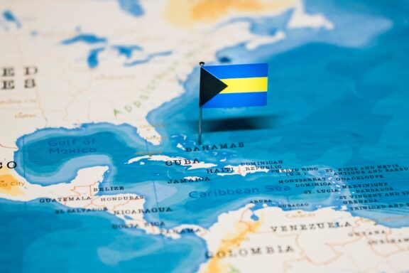 A Bahamas flag pin, marking the location of this Island Paradise