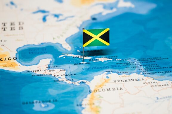 Pin marked on Jamaica's geographical location