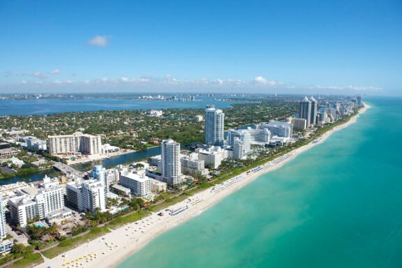 An aerial view of Miami Beach in Florida.