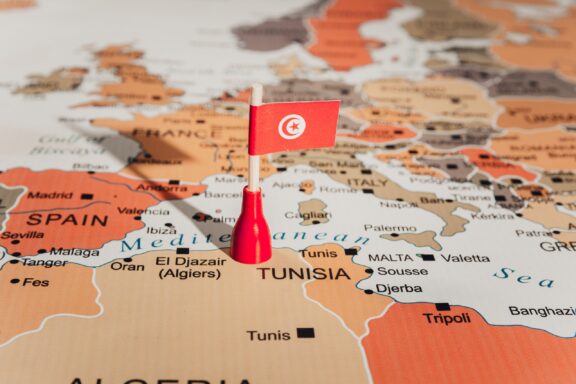 The location of Tunisia on the northern coast of Africa