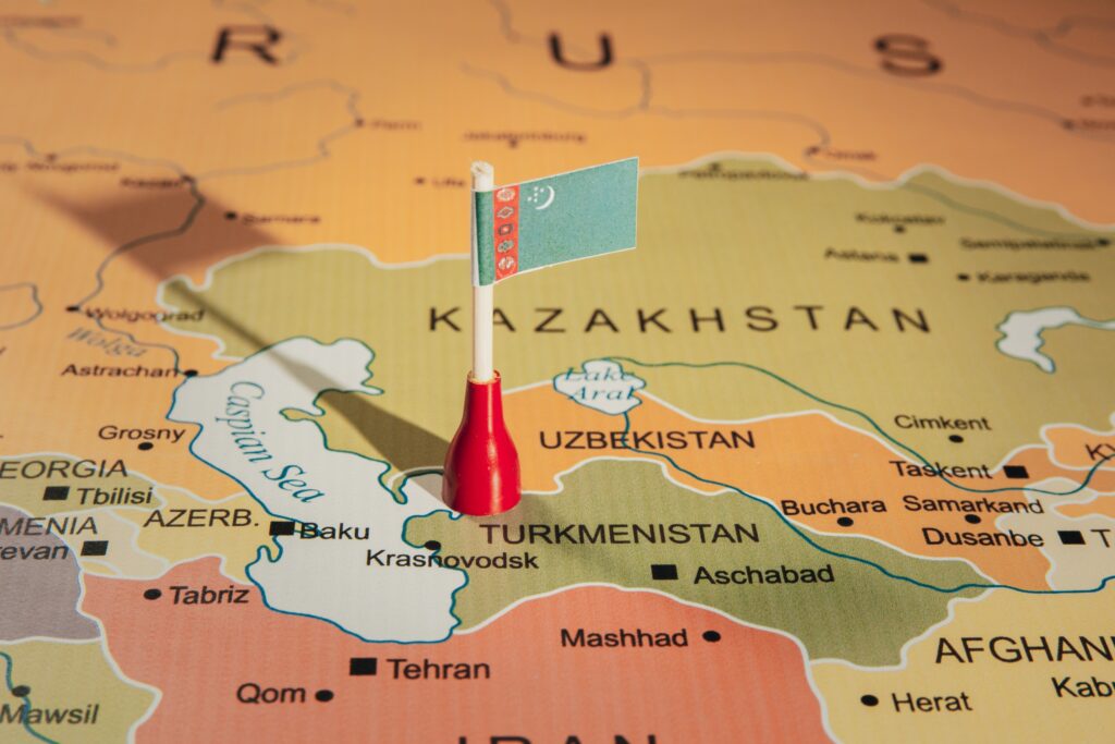 Flag-pin of Turkmenistan, marking the location of Turkmenistan