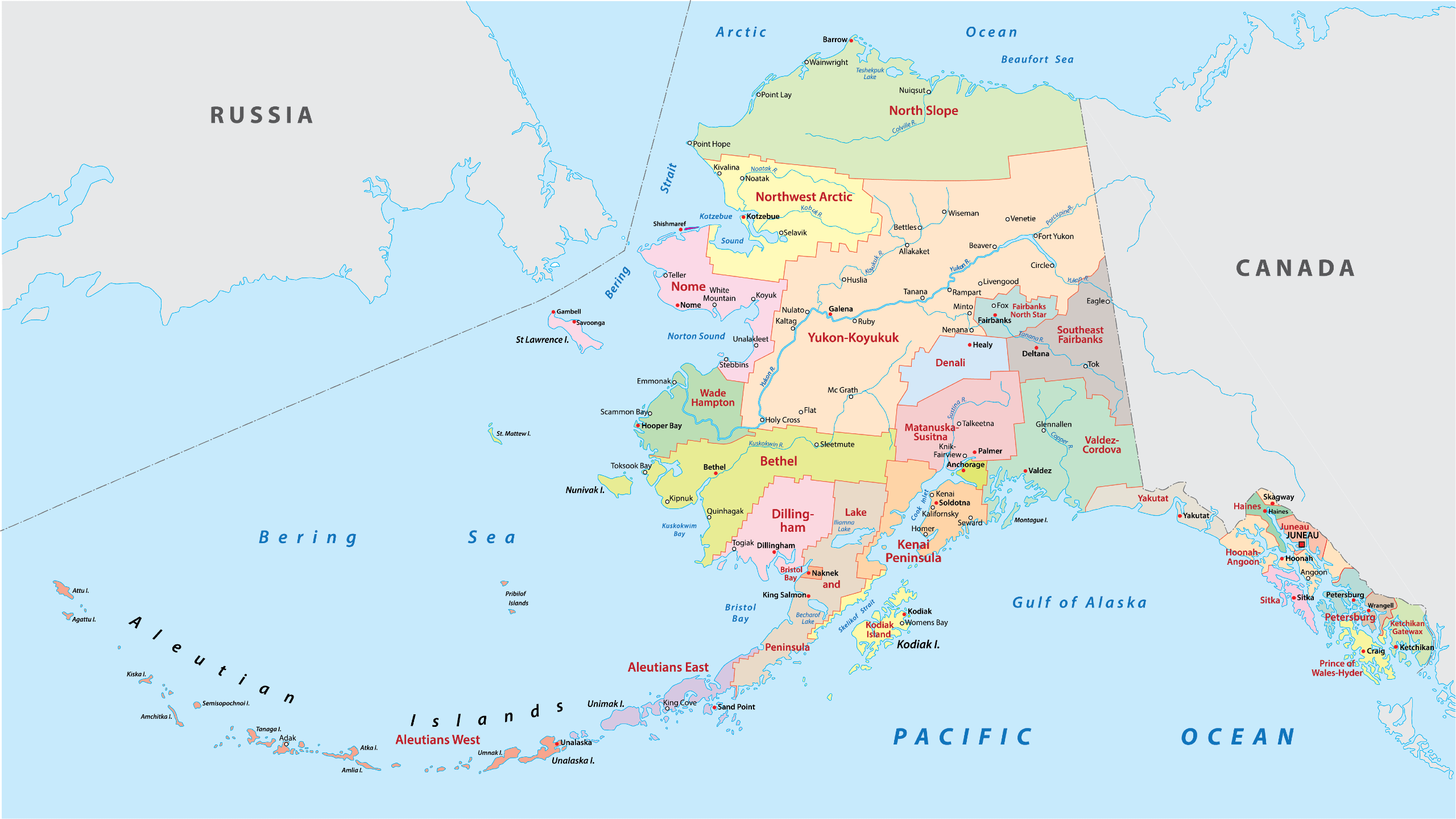 Alaska Counties Boroughs Map Mappr