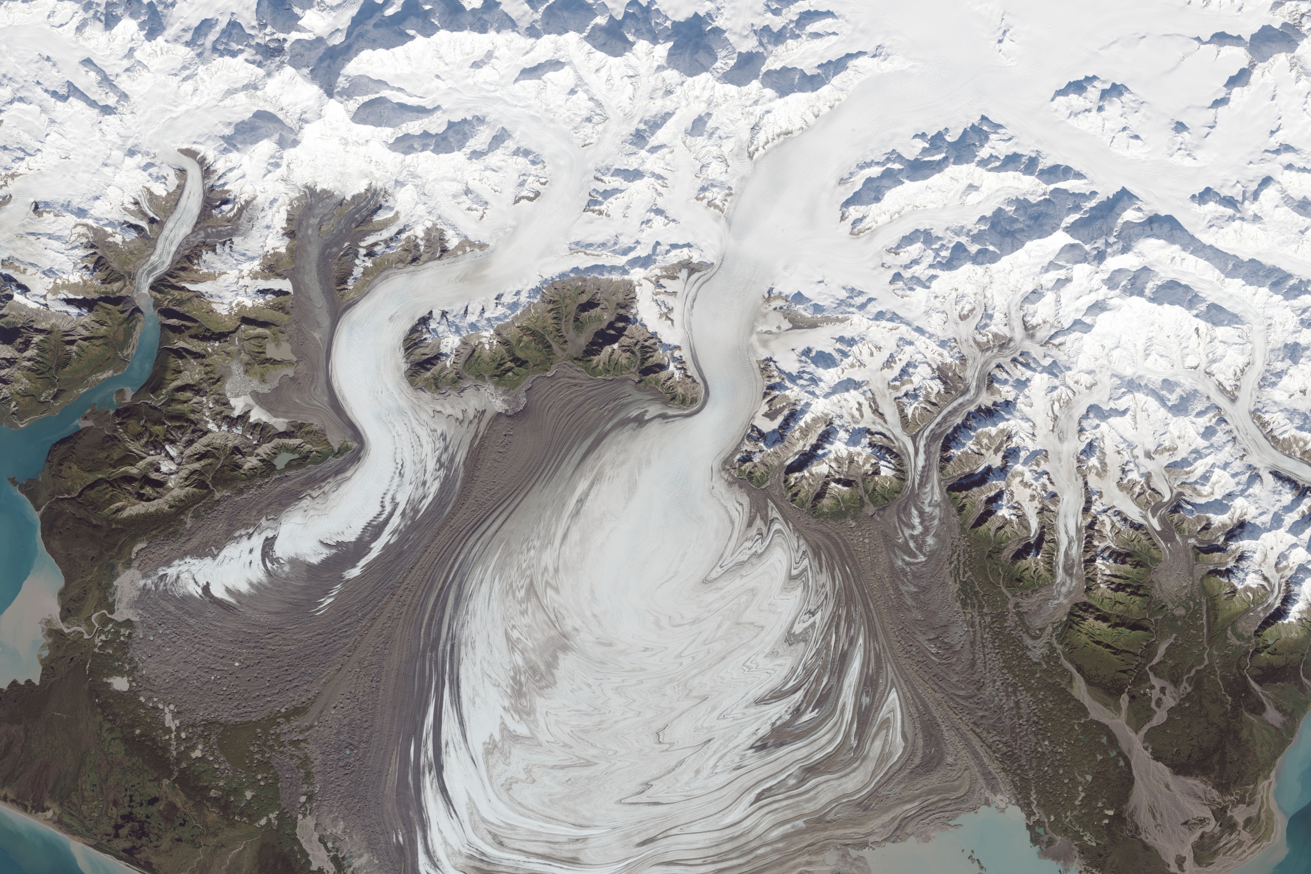 A satellite image of the Malaspina-Seward Glacier taken by NASA.