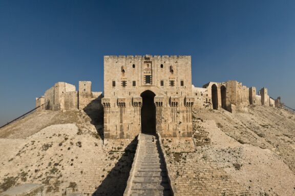 Citadel of Aleppo. Aleppo, northern Syria. The inner gate of the citadel.