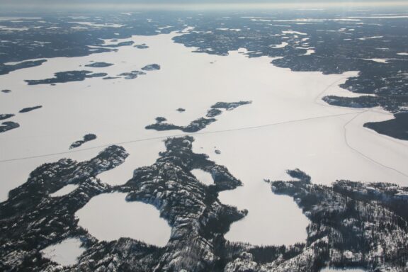 Great Slave Lake Yellowknife Canada, Ice  Road, Aerial photography.