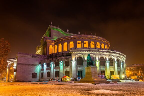 The National Opera and Ballet Theatre in Yerevan at night