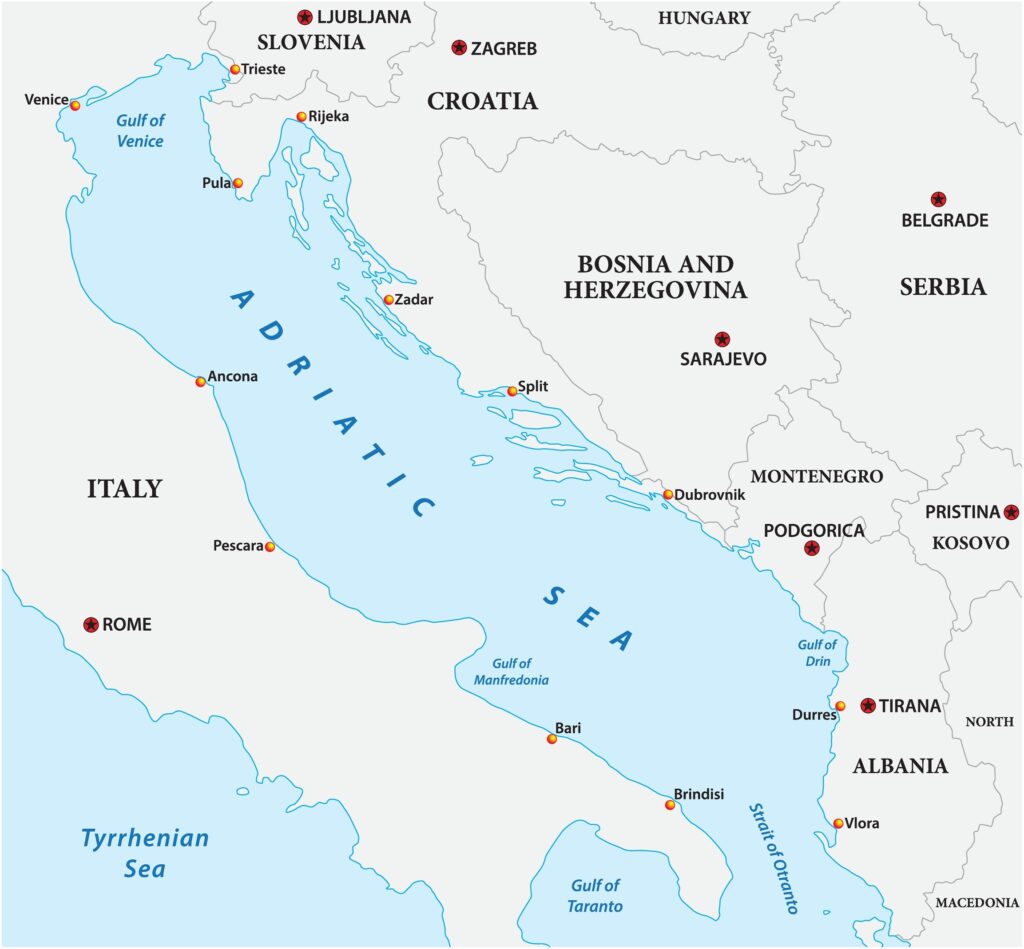 Map of the adriatic sea with its neighboring countries