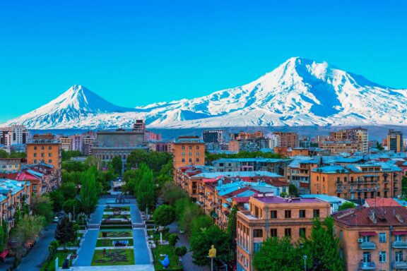 View of mountain ararat and yerevan city