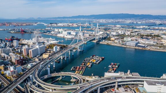 Aerial view port osaka city