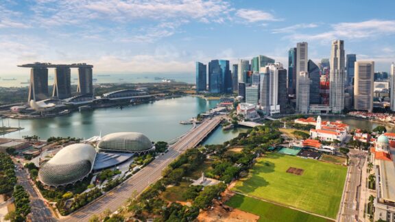 Aerial view of singapore city at day