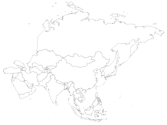 Blank map of Asia with international borders.