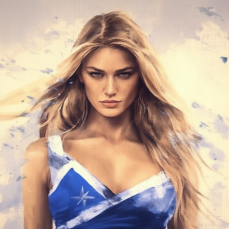 Blonde Woman with Blue Artistic Background Bar Rafaeli