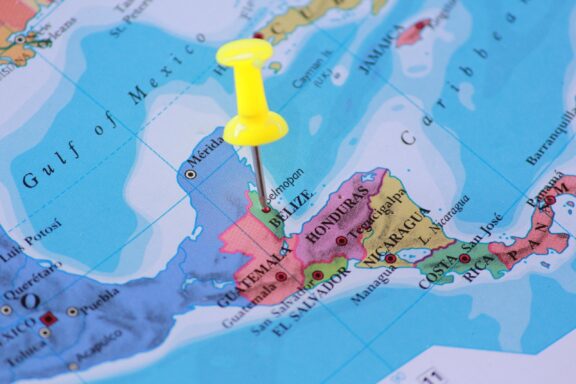 Close-up location of Belmopan on the map of Central America