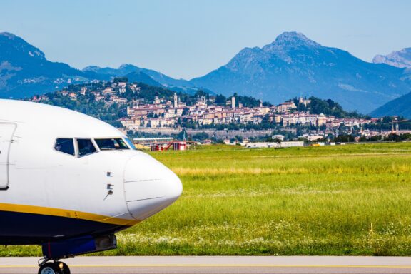 Ryanair 737 about to take off in Bergamo, Orio al Serio airport near Milan-Italy