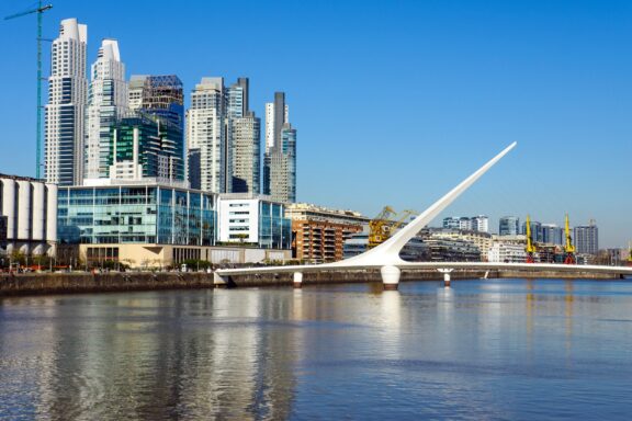 Buenos Aires Skyline with Bridge The modern puerto madero district in buenos aires argentina