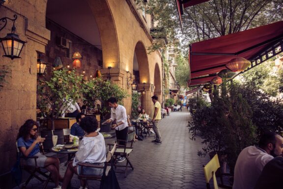 People Socializing in a Traditional Cafe in Yerevan