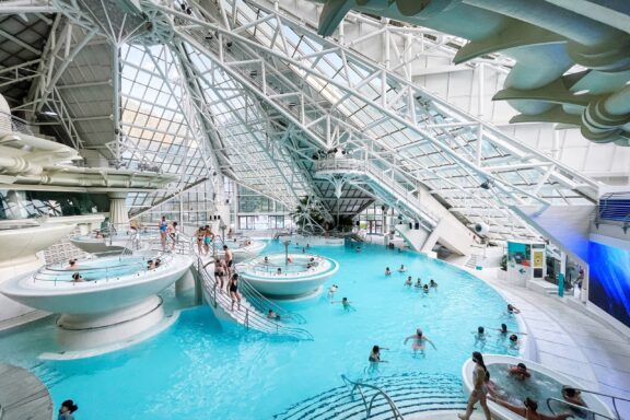 Inside the Caldea Spa building in Andorra la Vella