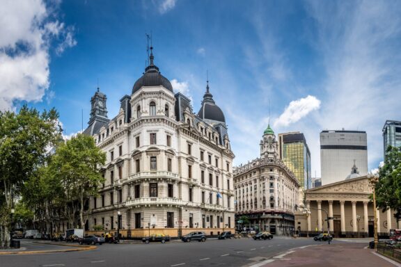 European-style Architecture and Street View under Blue Sky Buildings and cathedral near plaza de mayo buenos aires