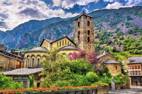 Medieval Church in Mountain Village Church of Sant Esteve in Andorra