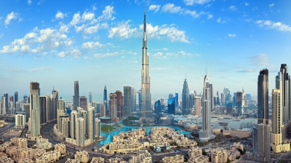 Dubai amazing city center skyline with luxury skyscrapers united