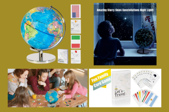 Globes For Kids 3-in-1 Light Up World Globe With Stand - Illuminated Star Map And Built-in Night Lamp Projector, 8” - Learning & Educational STEM Toys, Gifts For Kids Ages 8