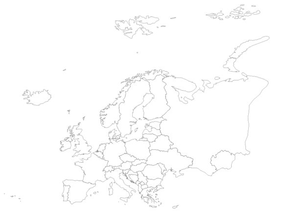 A map of the countries in Europe without labels for any countries. 