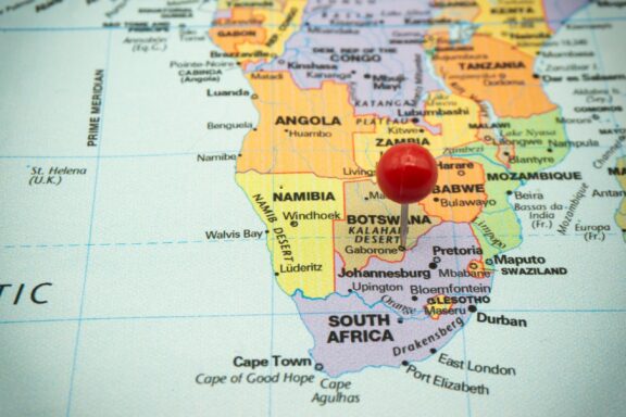 Map Pinpointing Gaborone, Botswana Close-up of the capital of Botswana and its neighboring countries